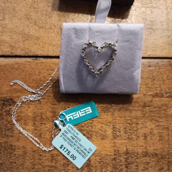 PD! New Effy® 1/10 ct. t.w. Diamond Heart Pendant Necklace in Sterling Silver - Picture 3 of 6